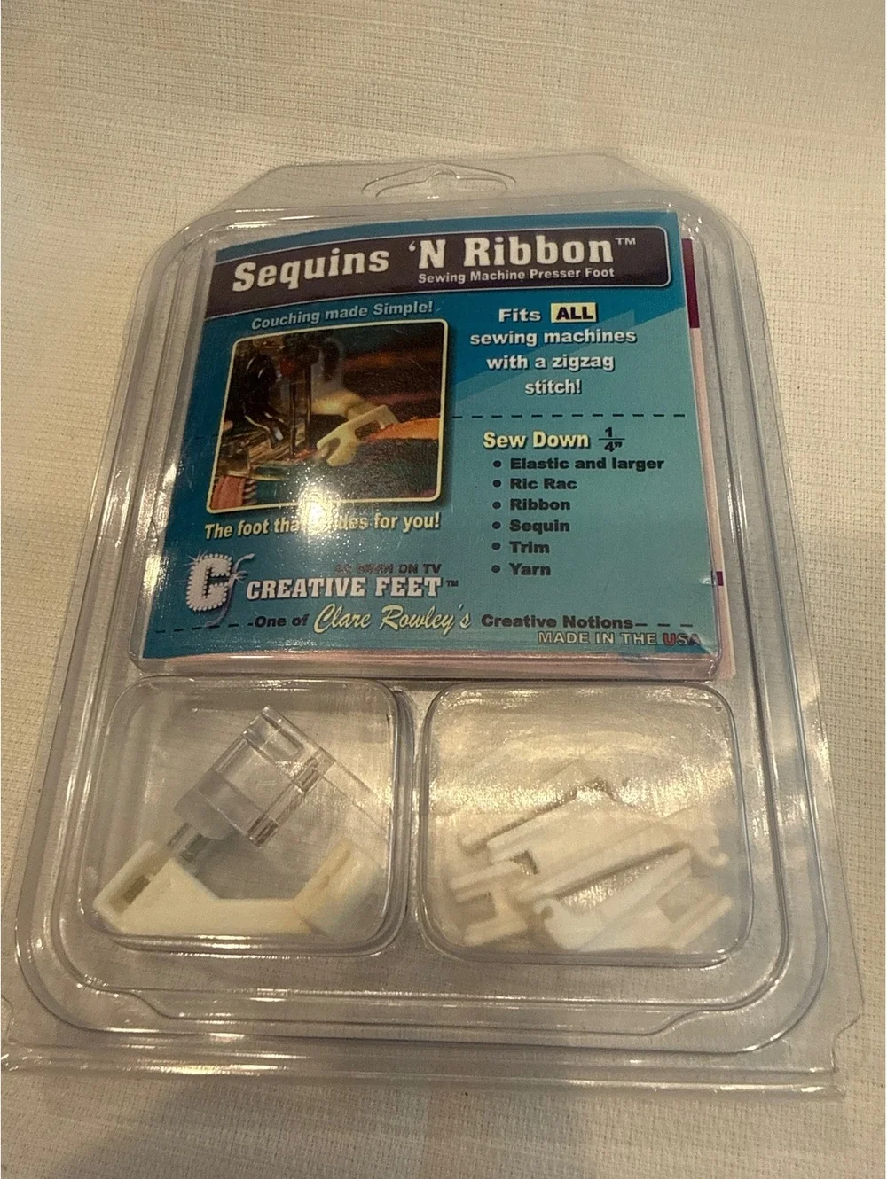 Sequins 'N Ribbon Sewing Machine Presser Foot with Adapters